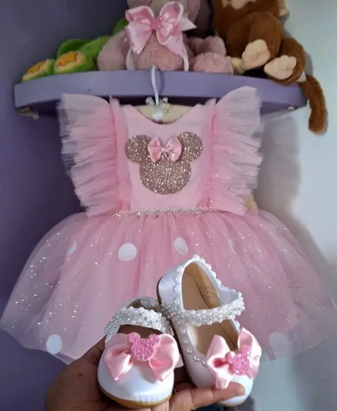 Vestido Minnie Rosa Luxo + Sapatinho