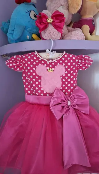 Vestido Minnie Rosa Pink + Faixa