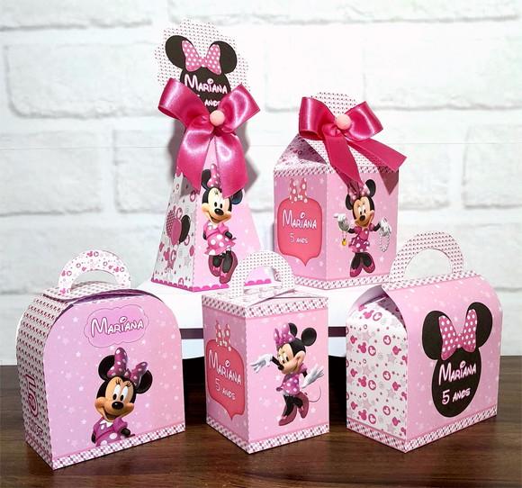 Kit 25 Caixas Personalizados Minnie Rosa