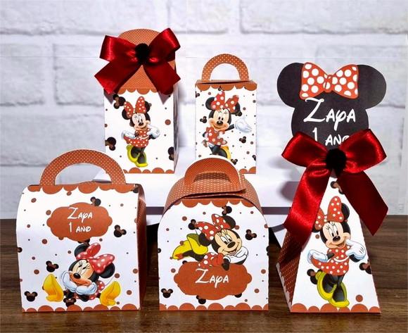 Kit 25 Caixas Personalizados Minnie Vermelha