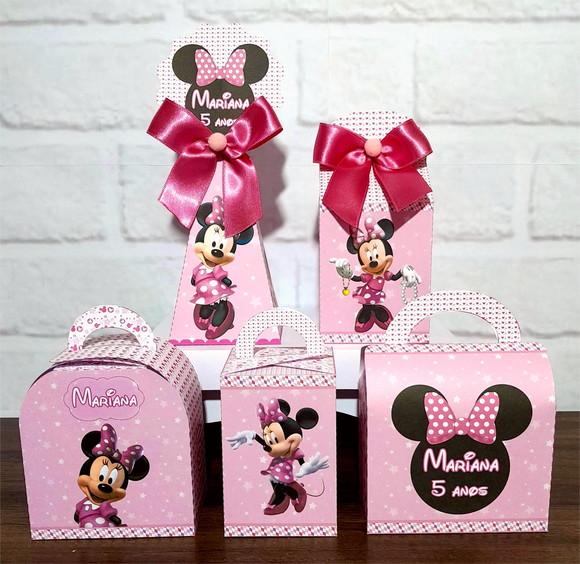 Kit 40 Caixas Personalizados Minnie Rosa