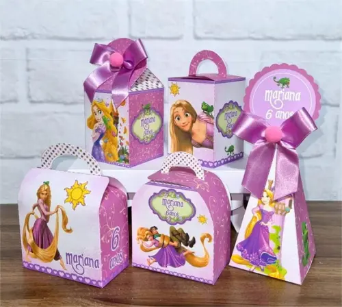 Kit 25 Caixas Personalizados Enrolados Rapunzel