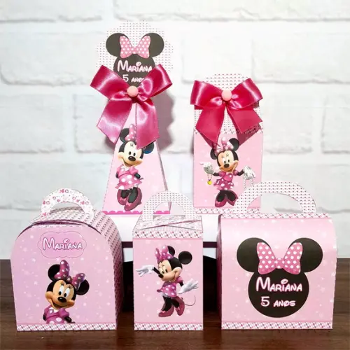 Kit 25 Caixas Personalizados Minnie Rosa