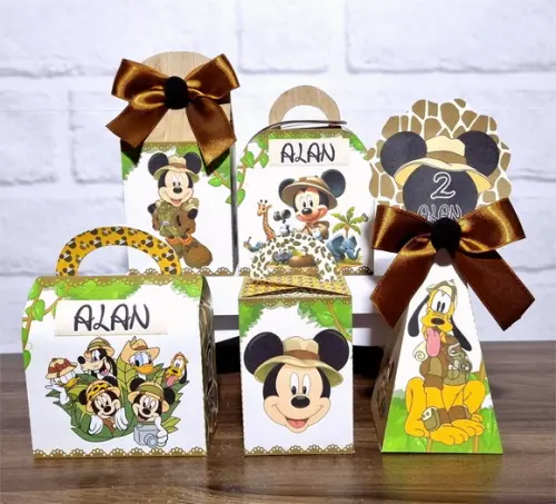 Kit 30 Caixas Personalizados Mickey Safari