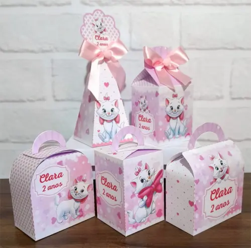 Kit 40 Caixas Personalizados Gatinha Marie