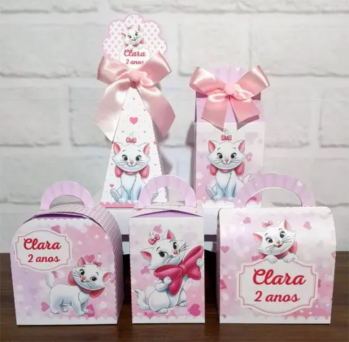 Kit 50 Caixas Personalizados Gatinha Marie