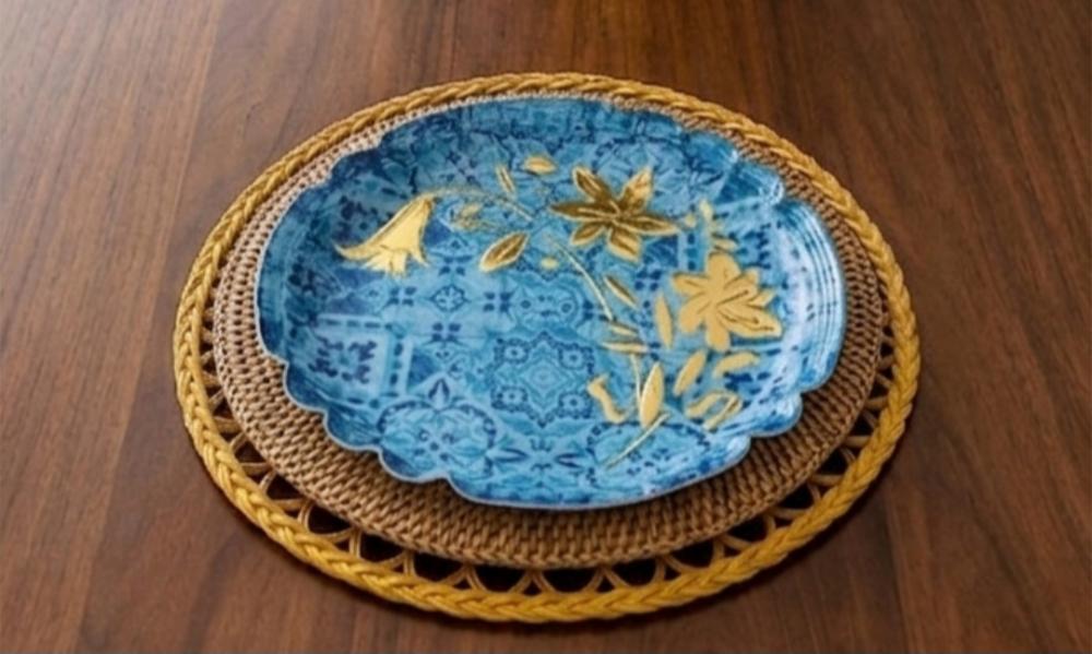 Prato de bolo em vidro com decoupage artesanal 32 cm