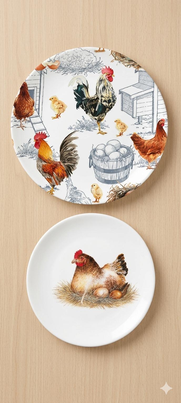 Jogo de pratos (1 raso + 1 sobremesa) em decoupage artesanal
