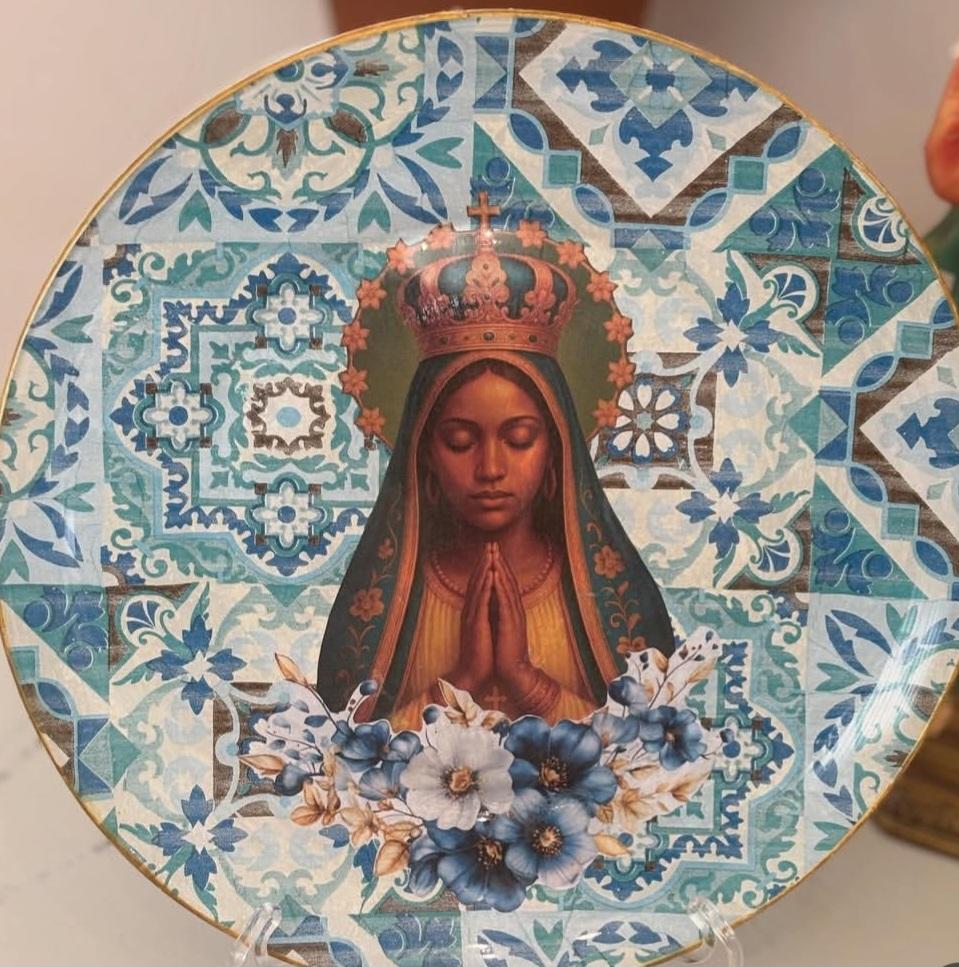 Prato decorativo em decoupage artesanal 22 cm de diâmetro
