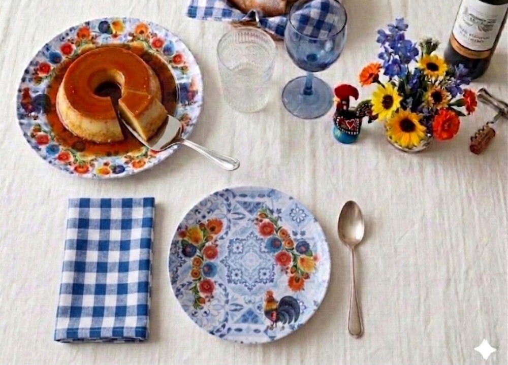 Jogo com 6 pratos de sobremesa em decoupage artesanal