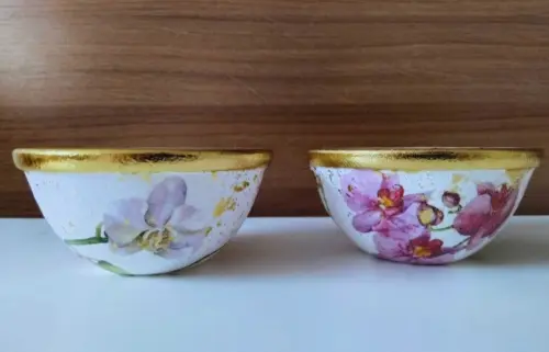 Jogo com 2 bowls (500 ml cada) em decoupage artesanal