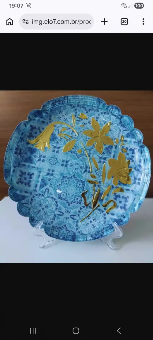 Prato de bolo em vidro com decoupage artesanal 32 cm