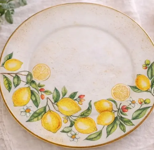 Prato de sobremesa em decoupage artesanal