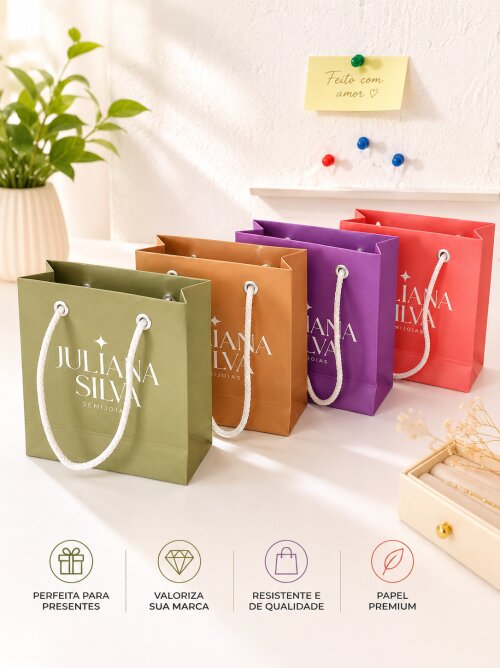 Mini Sacola Personalizada MONTADA 11x10x4  para Joias, Semijoias