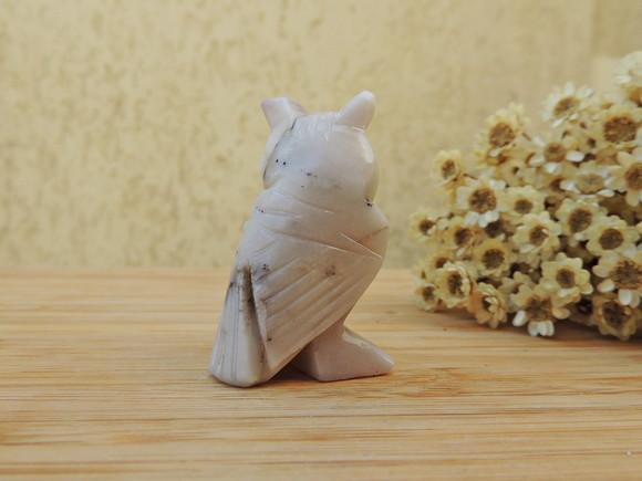 Coruja Em Pedra Natural - Creme Com Manchas Escuras