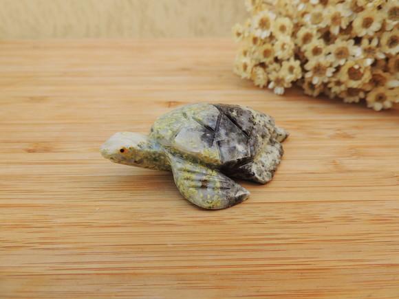 Tartaruga Em Pedra Natural - Cinza Com Pontos Amarelos