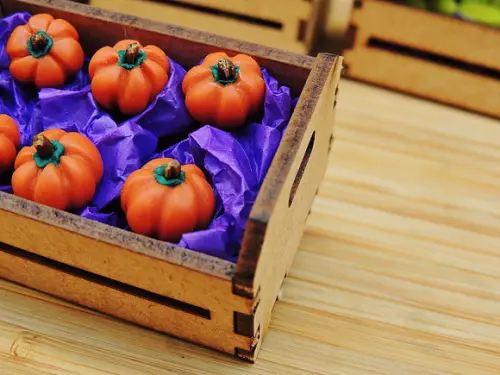 Mini Caixa de Feira com 10 Abóboras - Biscuit