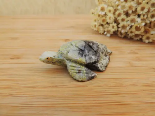 Tartaruga Em Pedra Natural - Cinza Com Pontos Amarelos