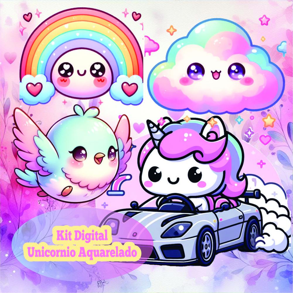 Kit Digital de Unicórnio Kawaii