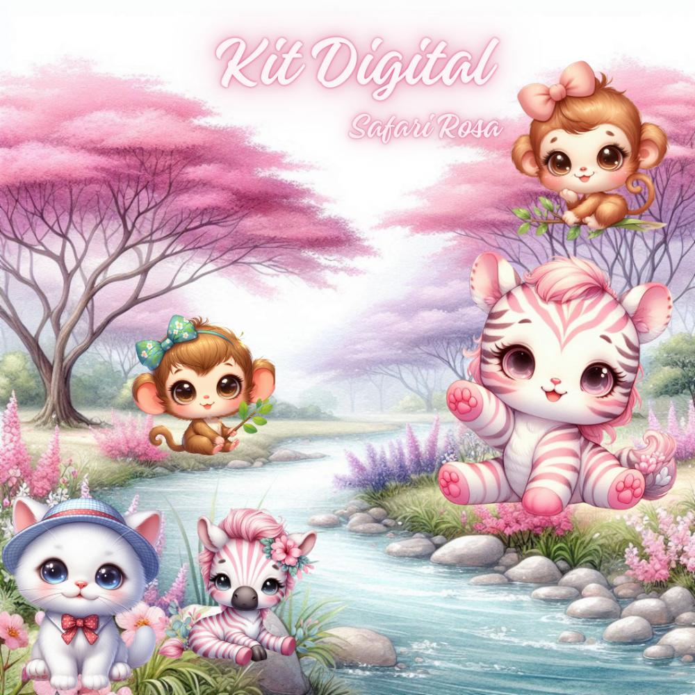 Kit Digital Safari Aquarela Rosa