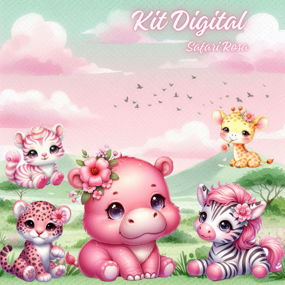 Kit Digital Safari Aquarela Rosa