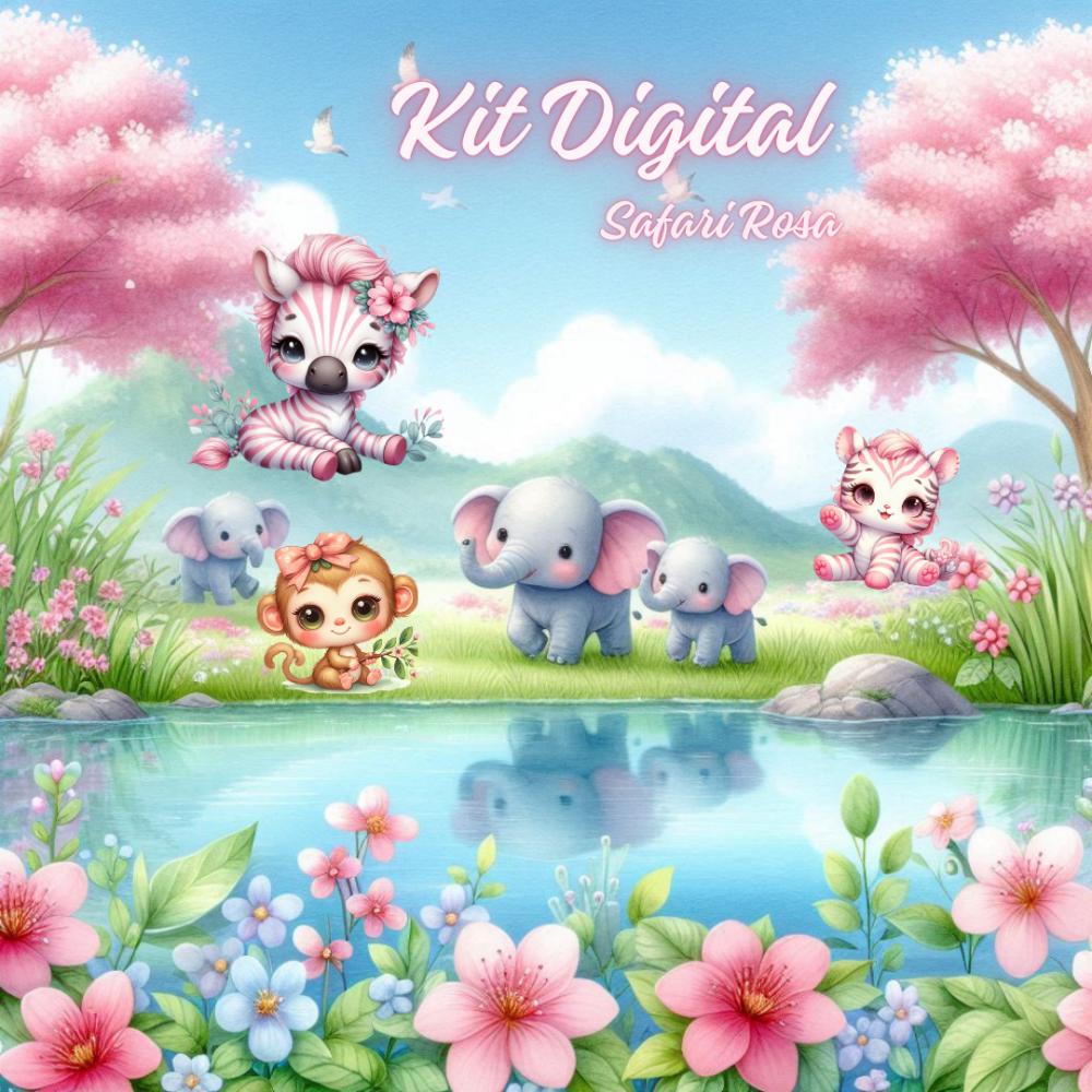 Kit Digital Safari Aquarela Rosa