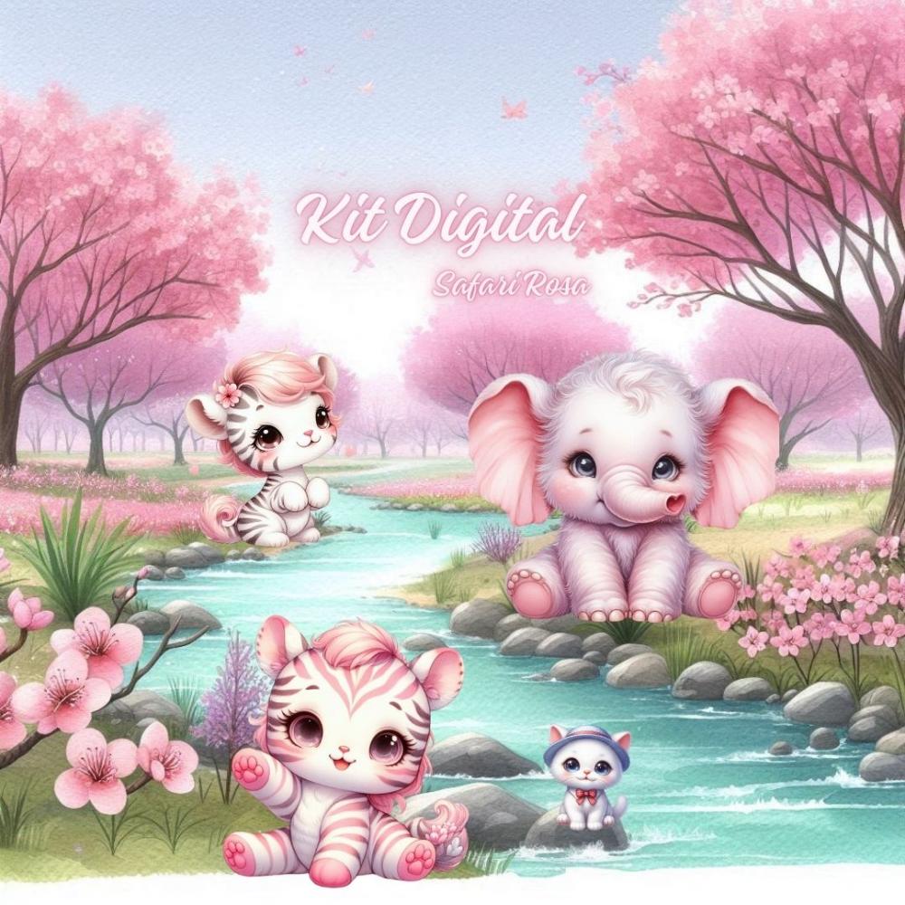 Kit Digital Safari Rosa Aquarelado