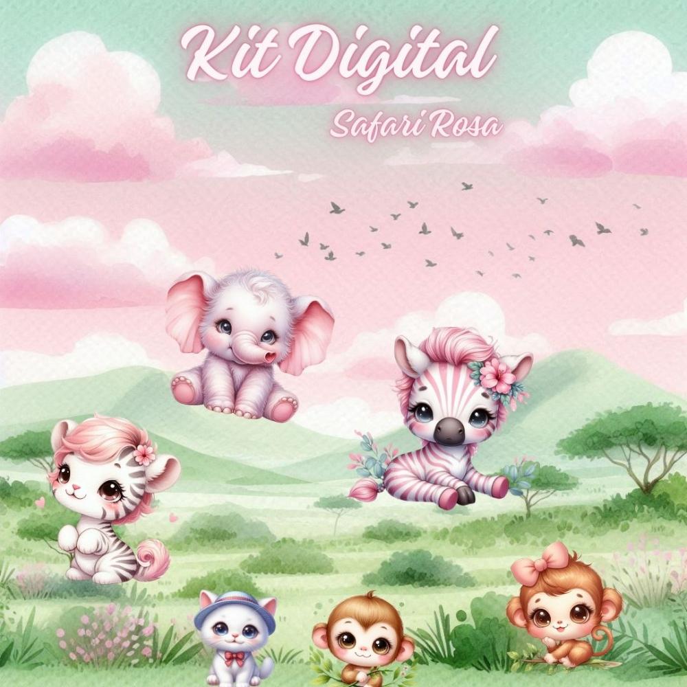 Kit Digital Safari Rosa Aquarelado