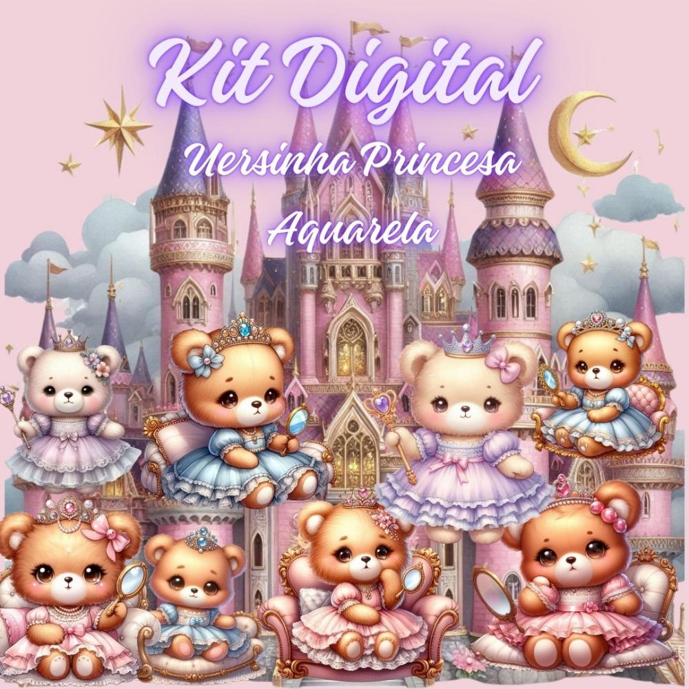 Kit Digital Ursinha Princesa Aquarela