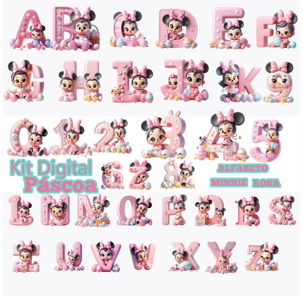 Arquivo Digital Alfabeto Minnie Rosa Pascoa 01 Envio Imediato.