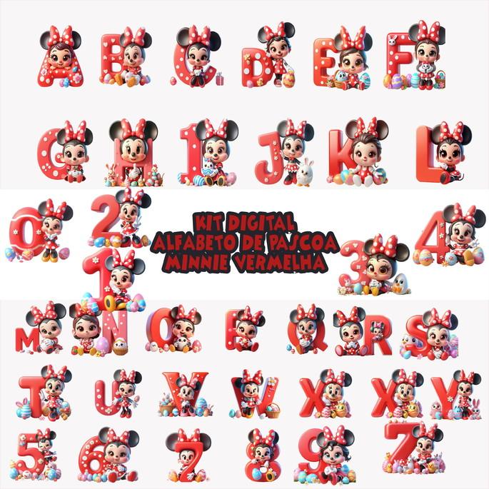 Arquivo Digital Alfabeto Minnie Vermelha Pascoa 02 Envio Imediato