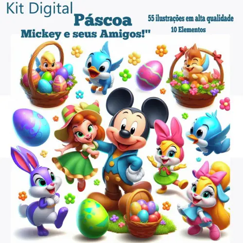 Kit Digital   Páscoa Mickey e seus Amigos!" Envio Imediato.
