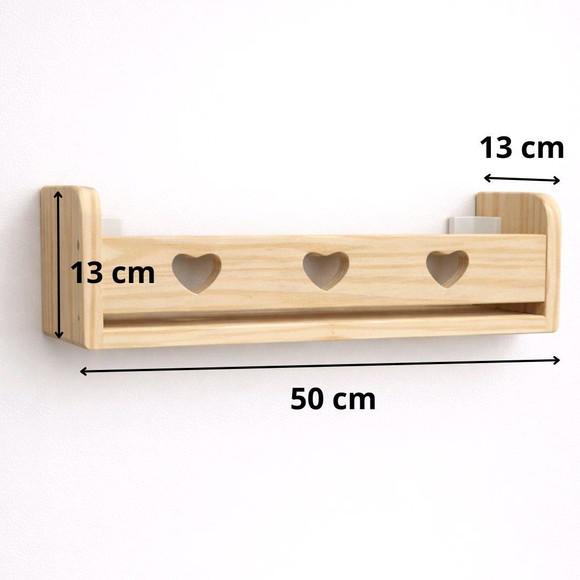 Prateleira Infantil Coração 50cm Madeira Maciça Pinus