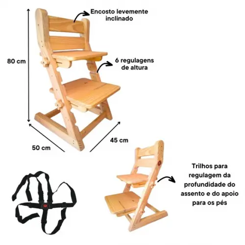 Cadeira Infantil Regulável Evolutiva com Braços e Cinto