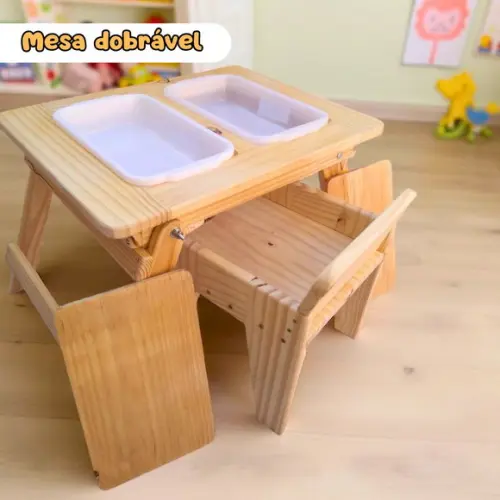 Kit 1 Mesa Sensorial Dupla Dobrável P + 1 Cadeirinha P