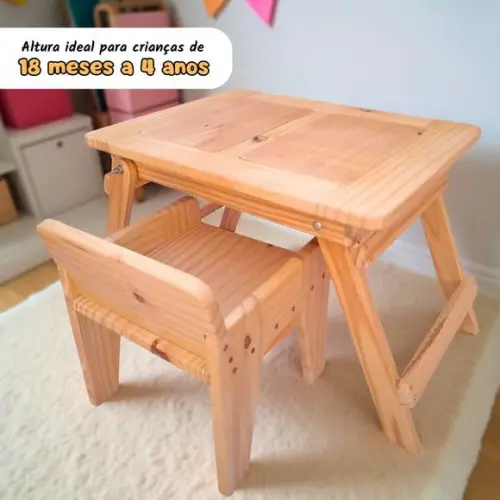 Kit 1 Mesa Sensorial Dupla Dobrável P + 1 Cadeirinha P