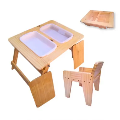 Kit 1 Mesa Sensorial Dupla Dobrável P + 1 Cadeirinha P