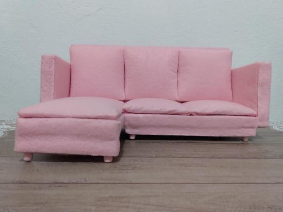 Sofa Chaise Cor de Rosa para Boneca Barbie