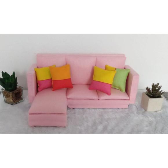 Sofa Chaise Cor de Rosa para Boneca Barbie