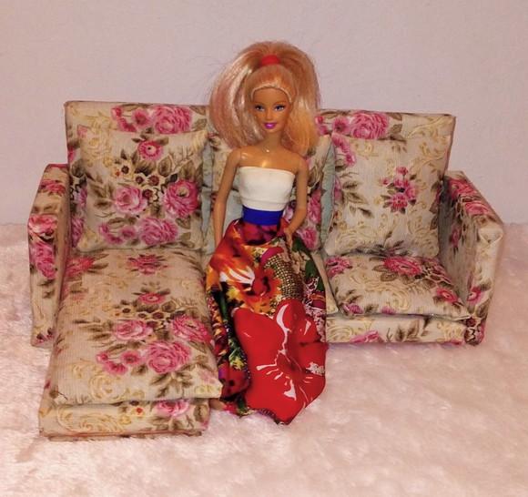 Sofa Chaise Florido para Boneca Barbie