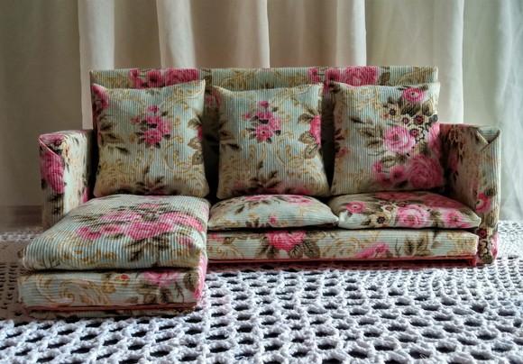 Sofa Chaise Florido para Boneca Barbie