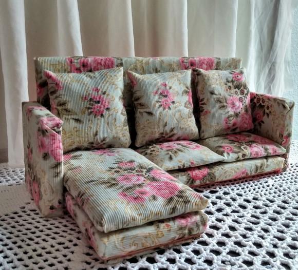 Sofa Chaise Florido para Boneca Barbie