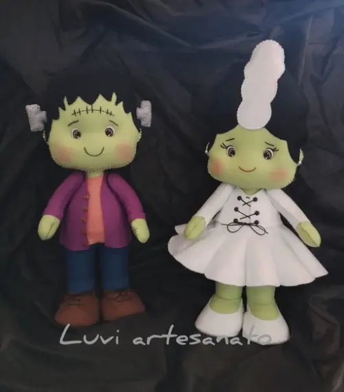 Casal Frankstein-boneco em Feltro