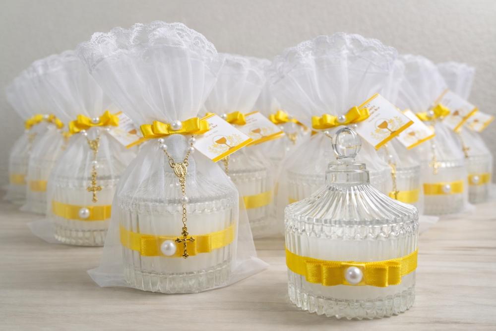 Lembrancinha Eucaristia Vela Aromática Vidro Personalizada