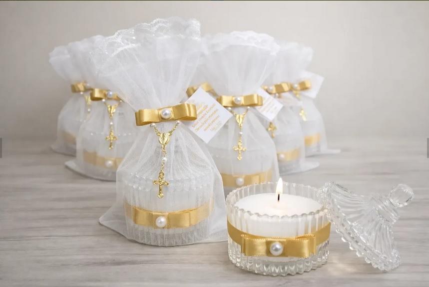 Lembrancinha Eucaristia Vela Aromática Vidro Personalizada