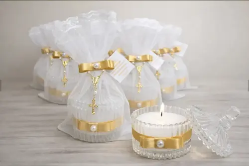 Lembrancinha Eucaristia Vela Aromática Vidro Personalizada