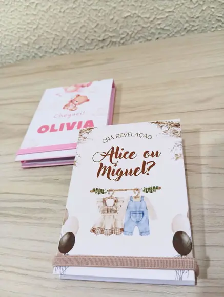 Lembrancinha de Chá Revelação Bloquinho A6 Capa Dura