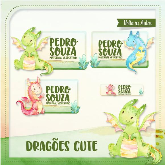Etiqueta escolar Dragões cute
