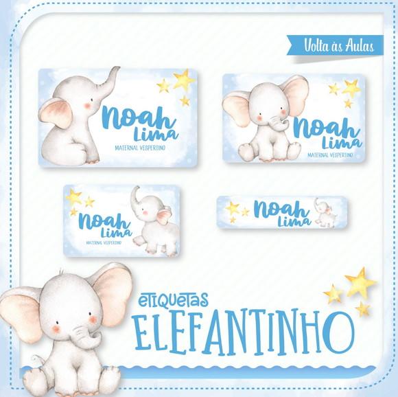 Etiqueta escolar Elefantinho azul