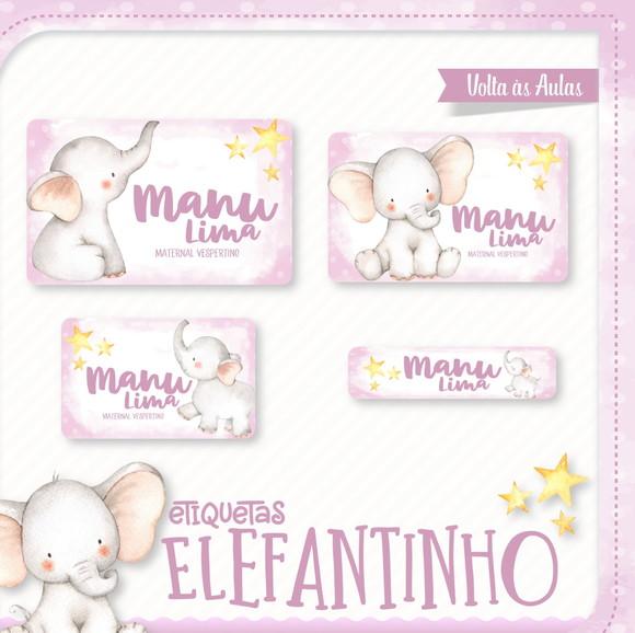 Etiqueta escolar Elefantinho rosa
